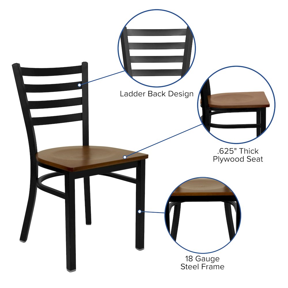 Black Ladder Back Metal Restaurant Chair - Cherry Wood Seat. Picture 4