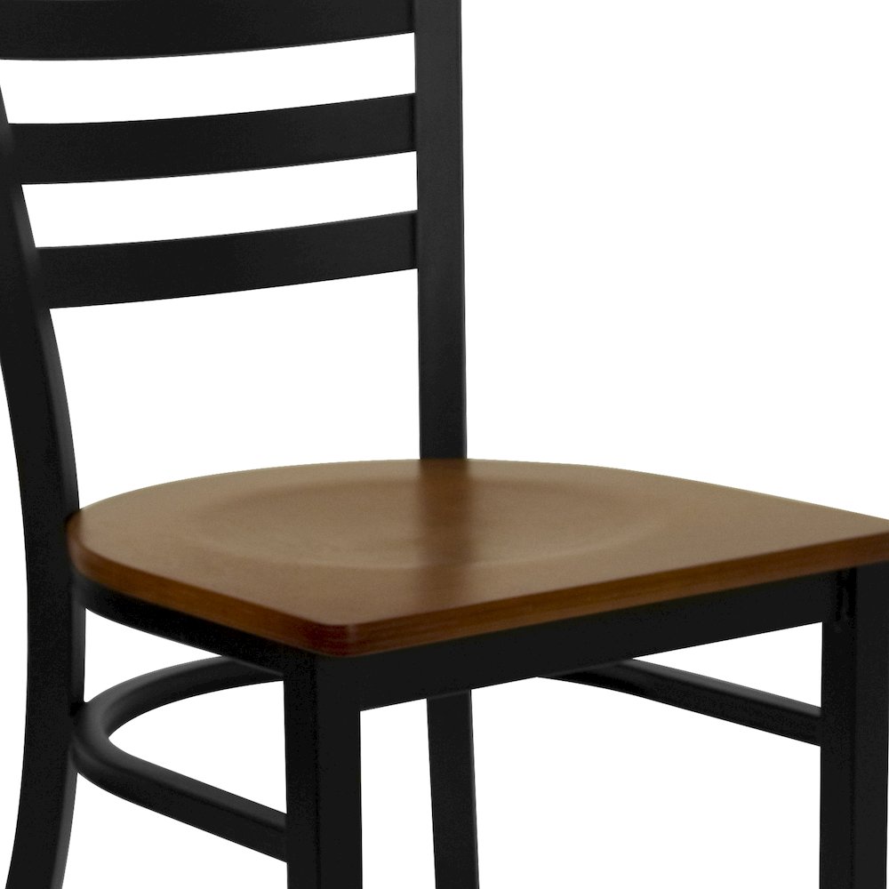 Black Ladder Back Metal Restaurant Chair - Cherry Wood Seat. Picture 7