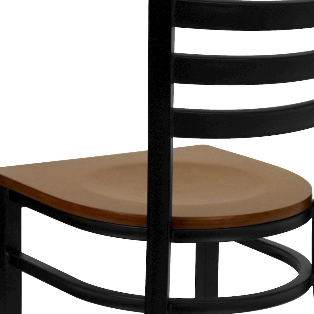 Black Ladder Back Metal Restaurant Chair - Cherry Wood Seat. Picture 10