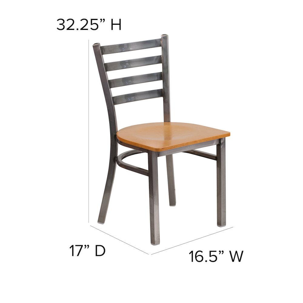 Clear Coated Ladder Back Metal Restaurant Chair - Natural Wood Seat. Picture 5