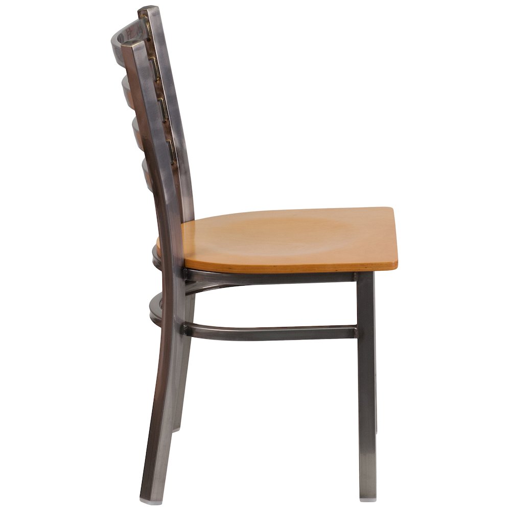 Clear Coated Ladder Back Metal Restaurant Chair - Natural Wood Seat. Picture 8
