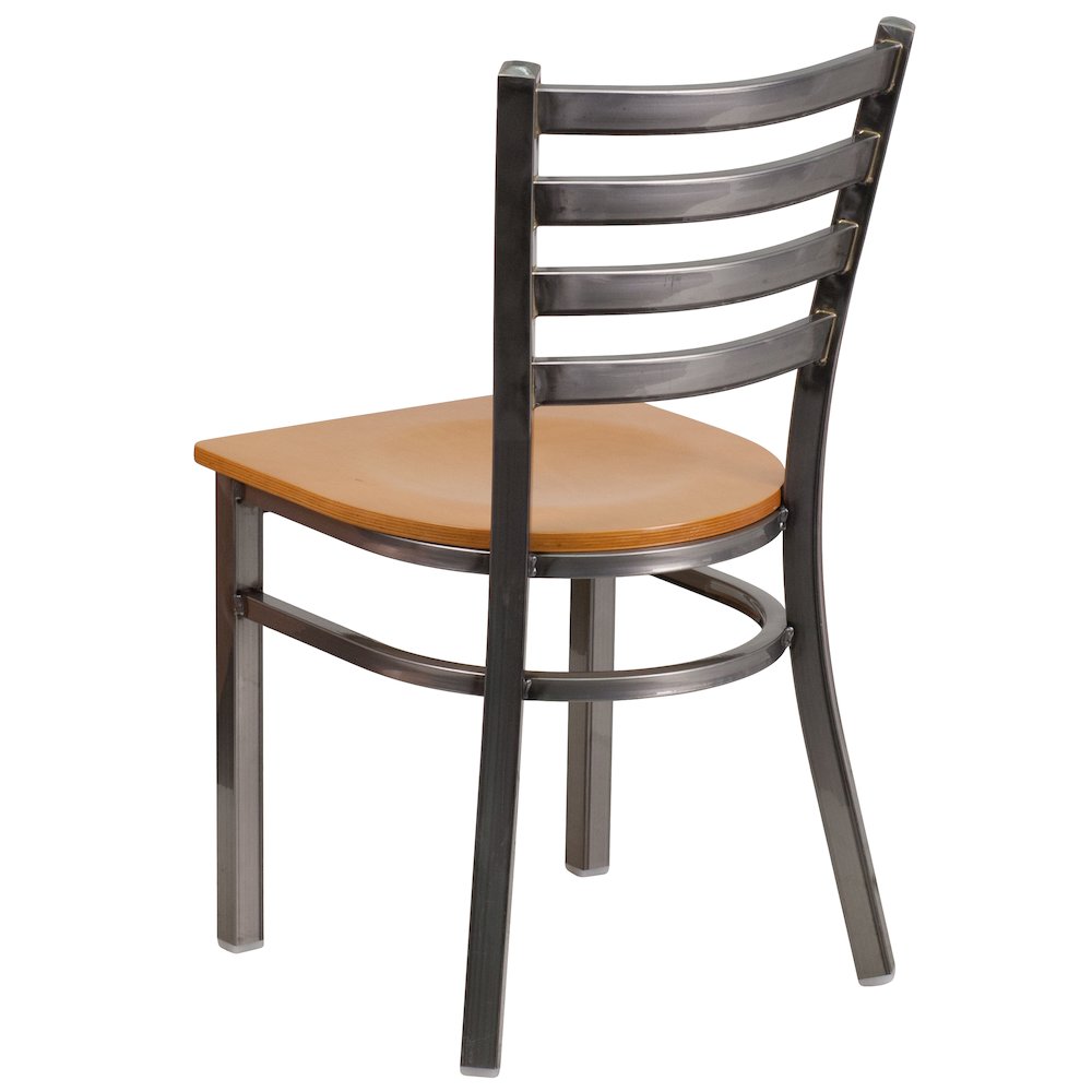 Clear Coated Ladder Back Metal Restaurant Chair - Natural Wood Seat. Picture 6