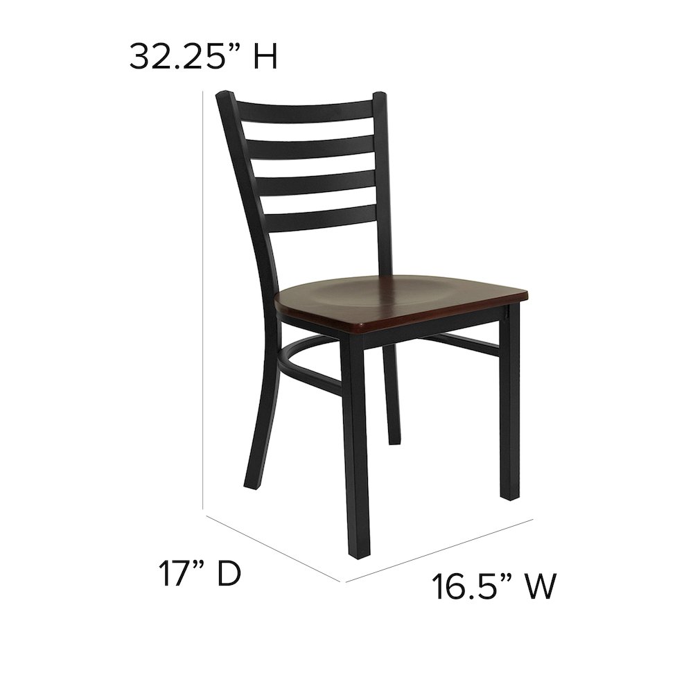 Black Ladder Back Metal Restaurant Chair - Mahogany Wood Seat. Picture 6