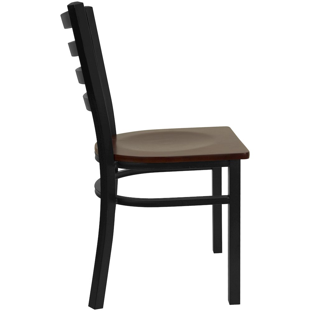 Black Ladder Back Metal Restaurant Chair - Mahogany Wood Seat. Picture 9