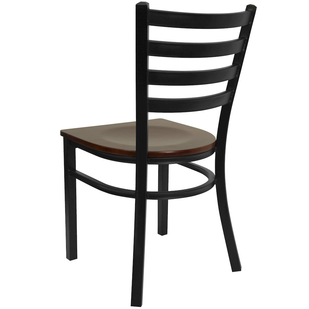 Black Ladder Back Metal Restaurant Chair - Mahogany Wood Seat. Picture 7