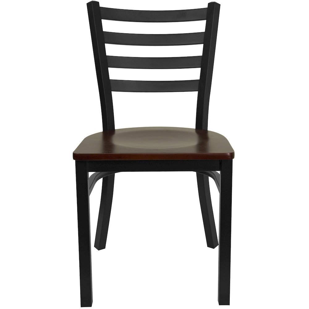 Black Ladder Back Metal Restaurant Chair - Mahogany Wood Seat. Picture 10