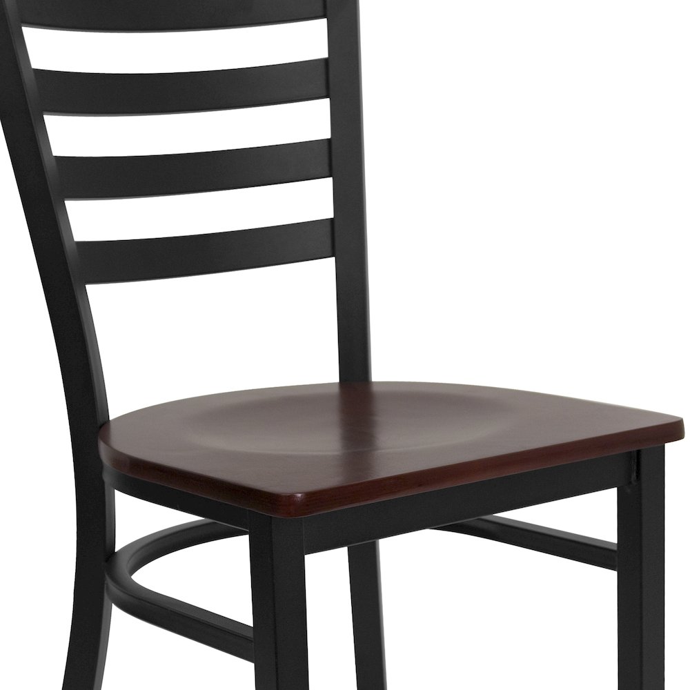 Black Ladder Back Metal Restaurant Chair - Mahogany Wood Seat. Picture 11