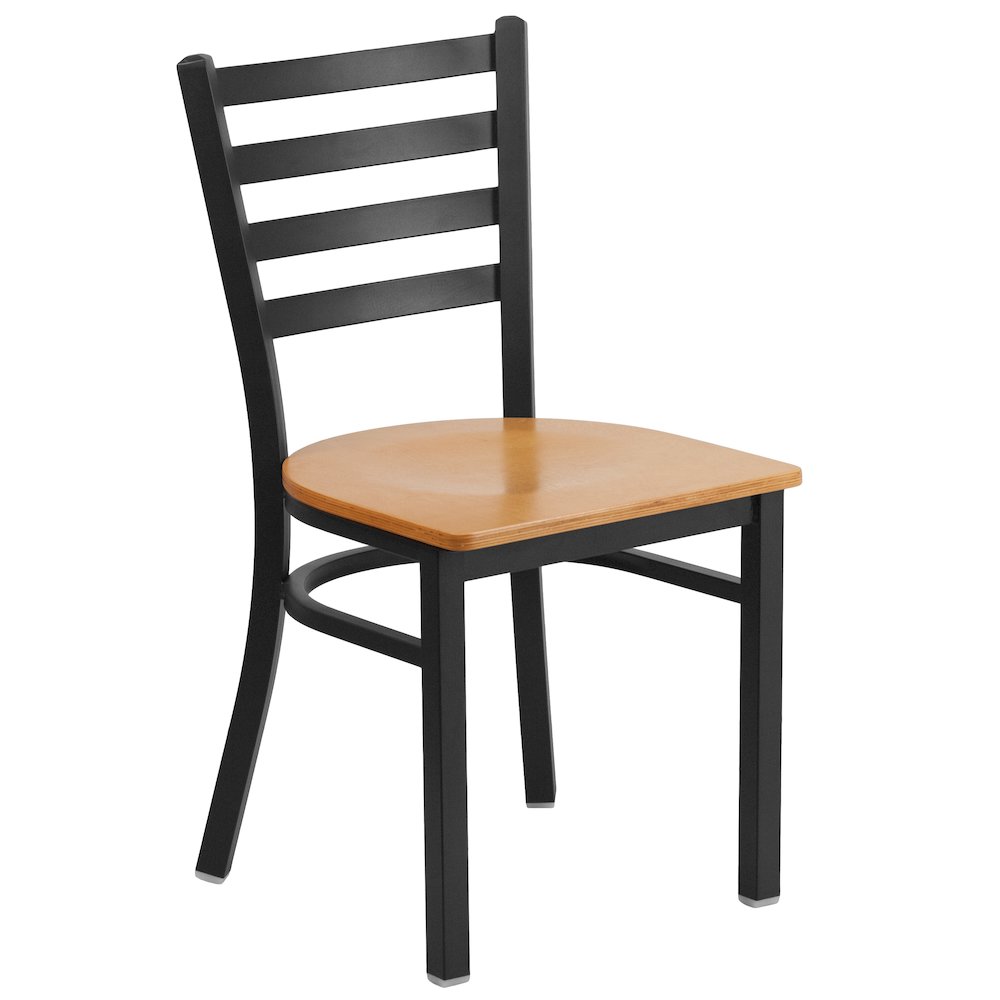 Black Ladder Back Metal Restaurant Chair - Natural Wood Seat. Picture 1