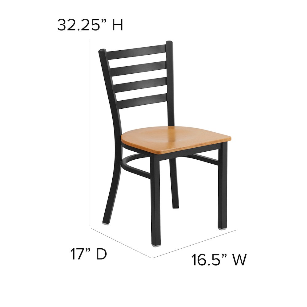 Black Ladder Back Metal Restaurant Chair - Natural Wood Seat. Picture 5