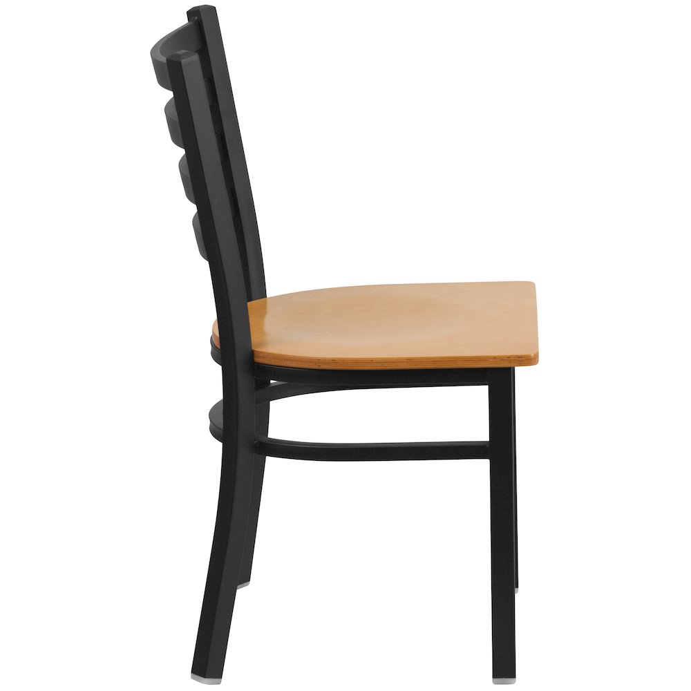 Black Ladder Back Metal Restaurant Chair - Natural Wood Seat. Picture 8
