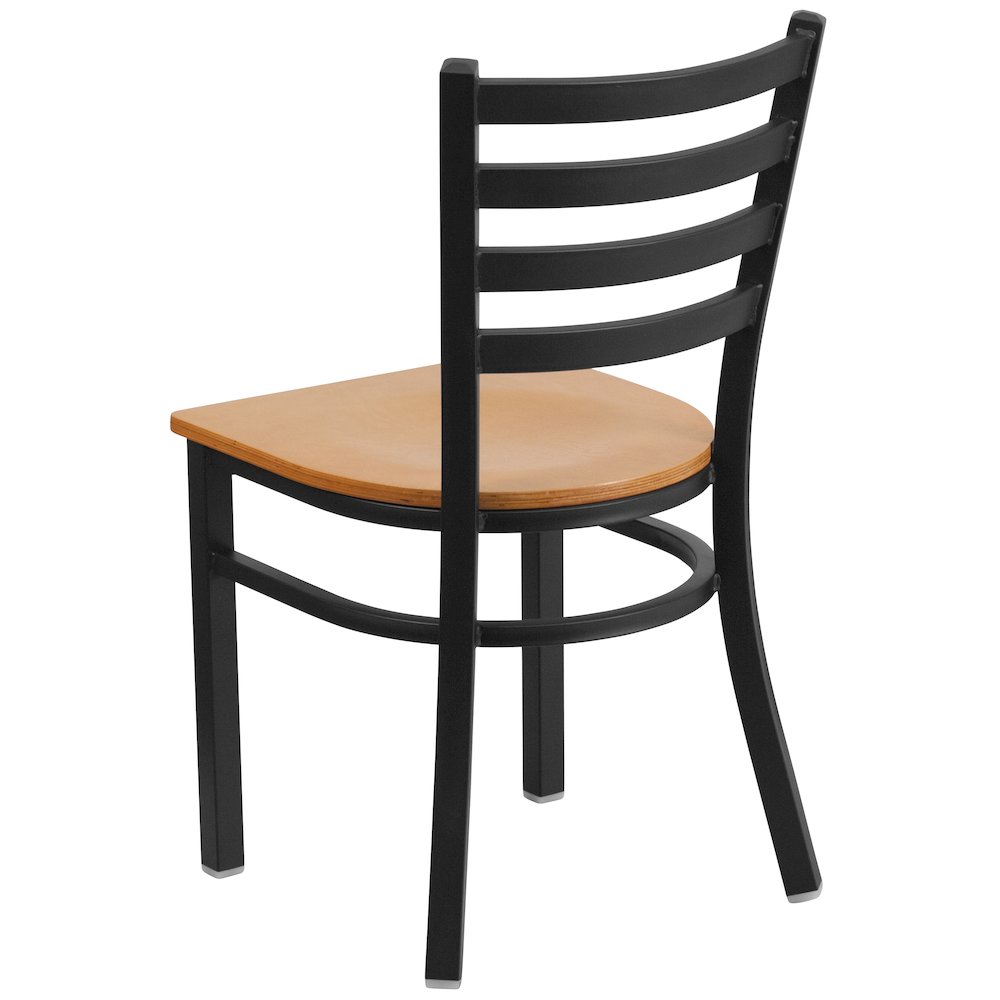 Black Ladder Back Metal Restaurant Chair - Natural Wood Seat. Picture 6