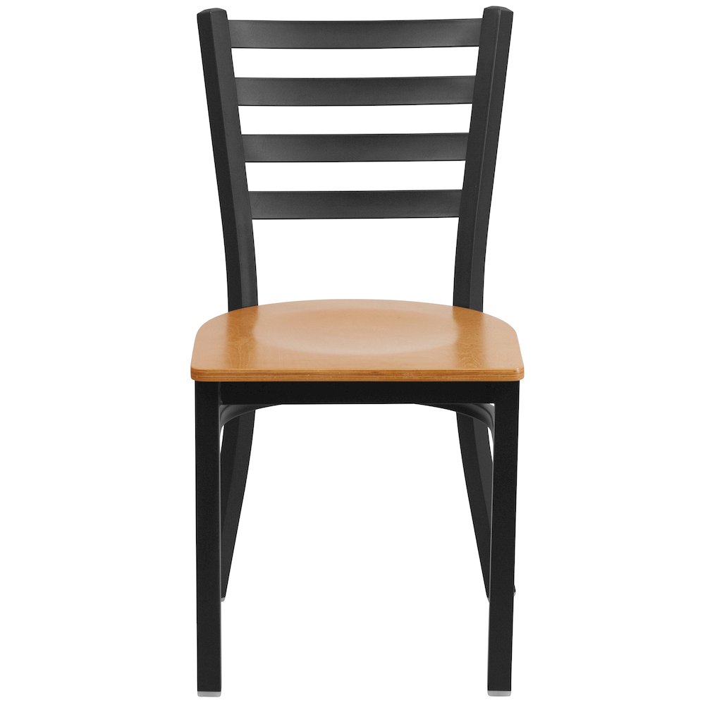 Black Ladder Back Metal Restaurant Chair - Natural Wood Seat. Picture 9