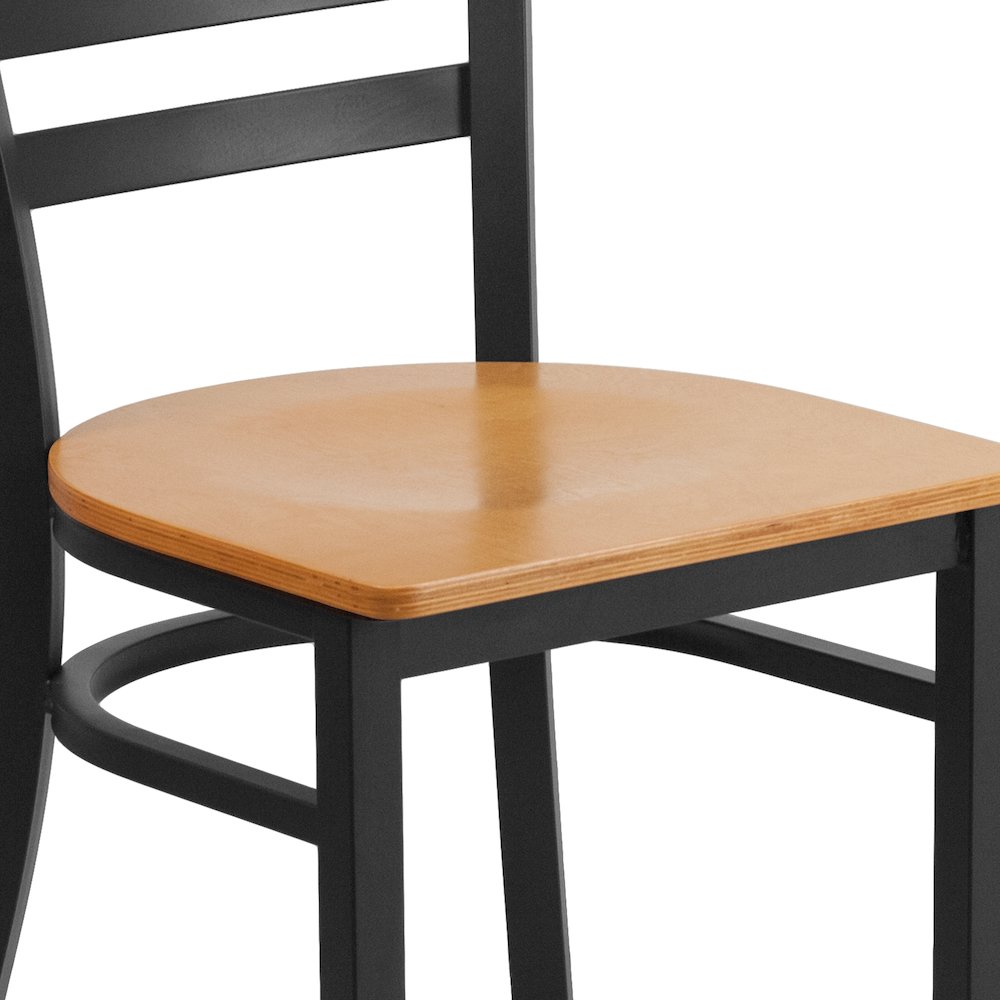 Black Ladder Back Metal Restaurant Chair - Natural Wood Seat. Picture 10