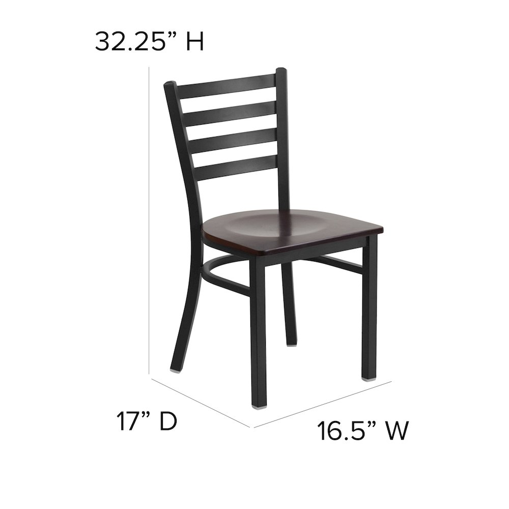 Black Ladder Back Metal Restaurant Chair - Walnut Wood Seat. Picture 5