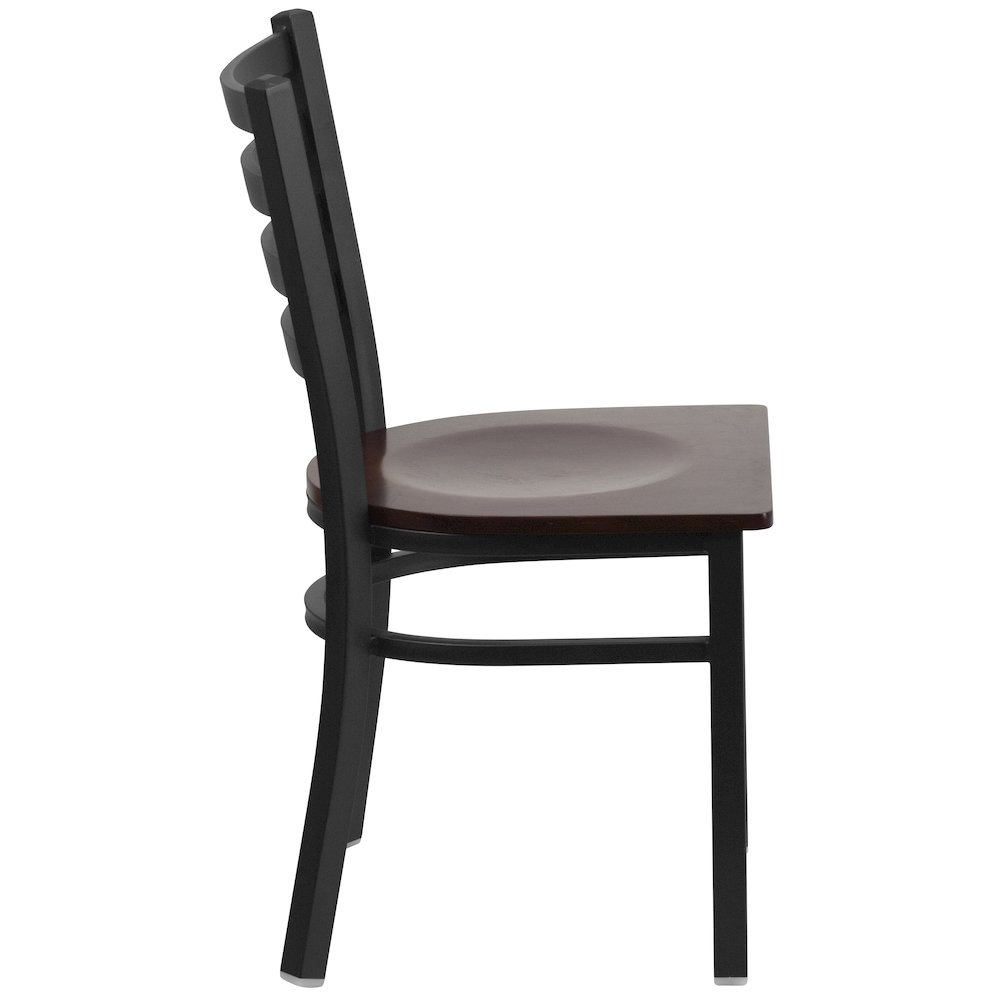 Black Ladder Back Metal Restaurant Chair - Walnut Wood Seat. Picture 8