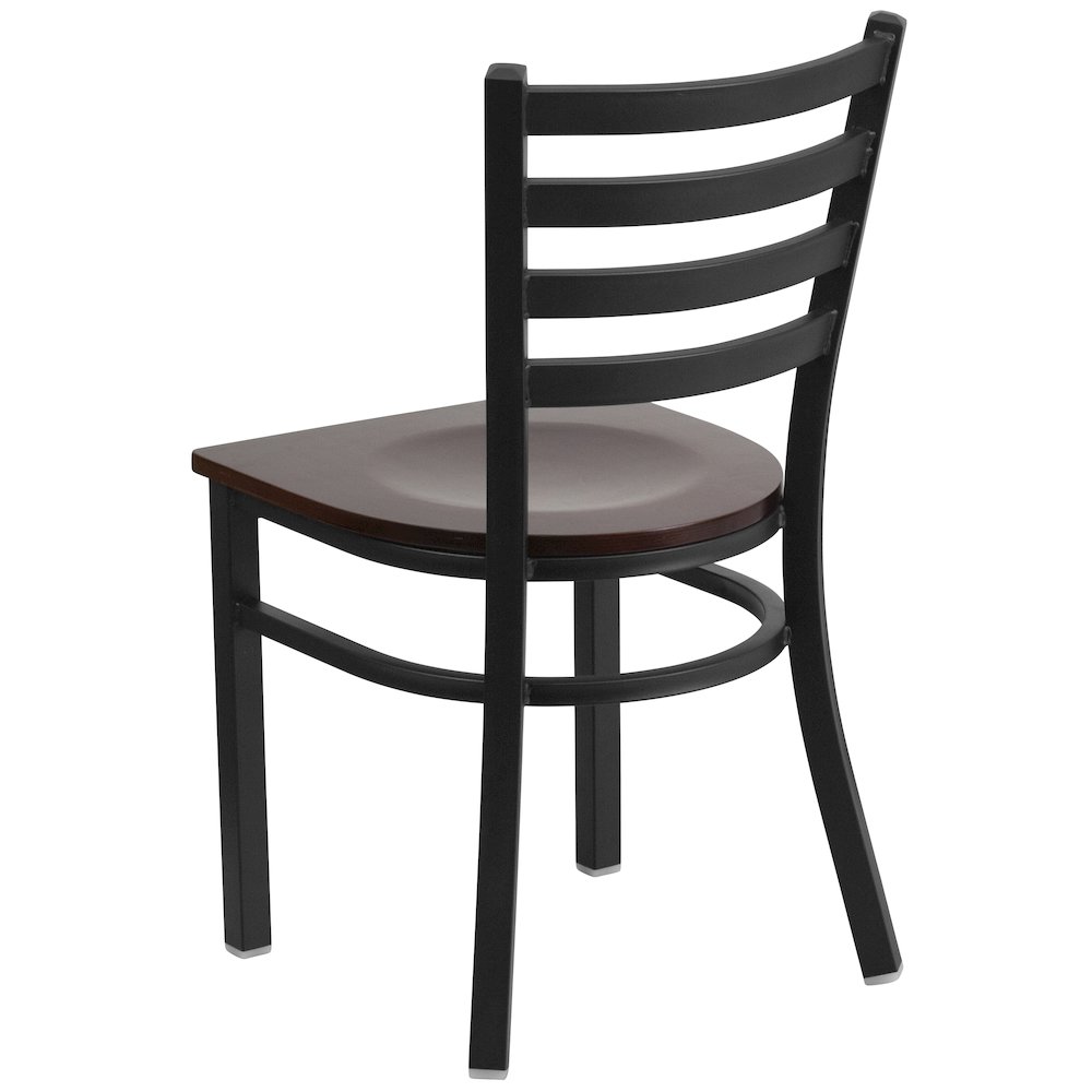 Black Ladder Back Metal Restaurant Chair - Walnut Wood Seat. Picture 6