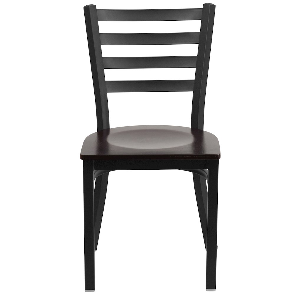 Black Ladder Back Metal Restaurant Chair - Walnut Wood Seat. Picture 9
