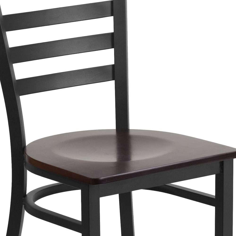 Black Ladder Back Metal Restaurant Chair - Walnut Wood Seat. Picture 10