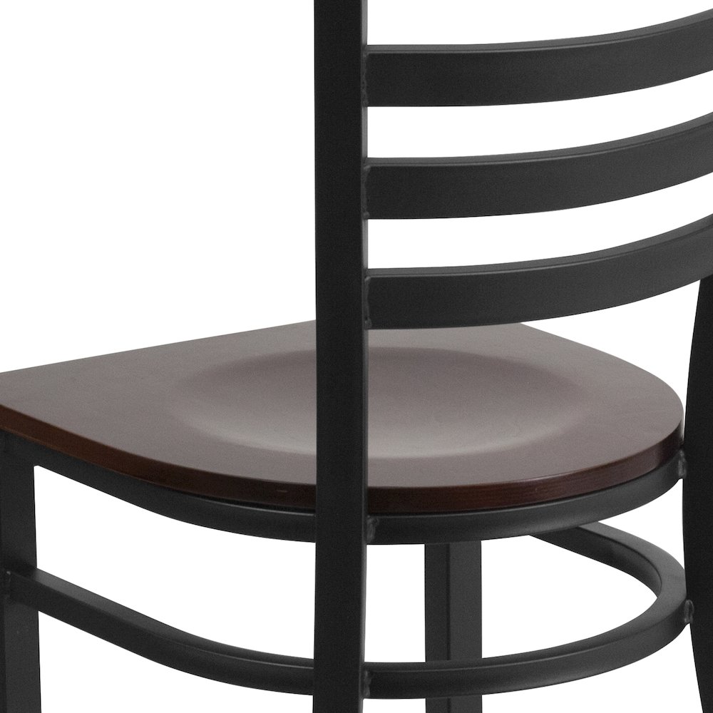 Black Ladder Back Metal Restaurant Chair - Walnut Wood Seat. Picture 7
