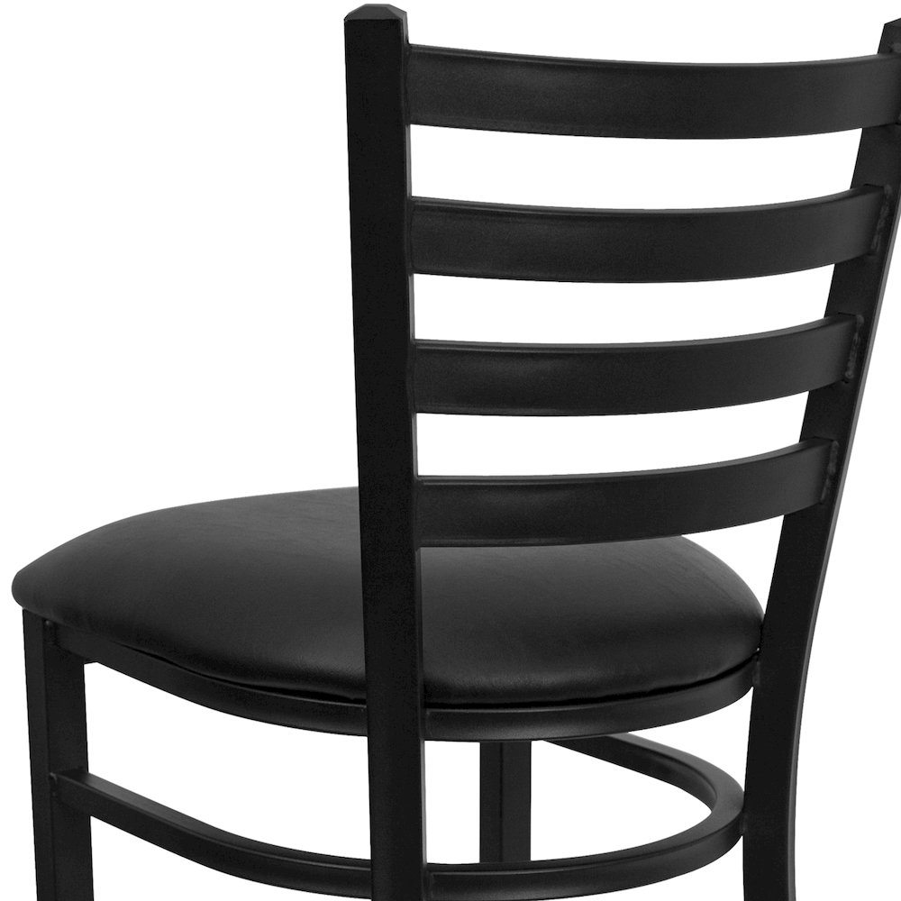 Black Ladder Back Metal Restaurant Barstool - Black Vinyl Seat. Picture 8