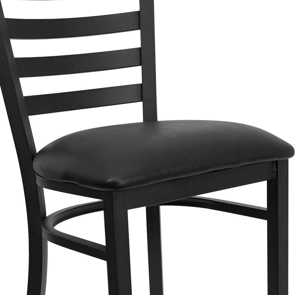 Black Ladder Back Metal Restaurant Barstool - Black Vinyl Seat. Picture 11