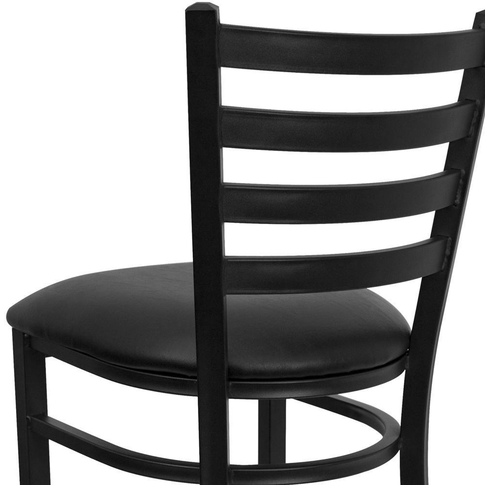 Black Ladder Back Metal Restaurant Barstool - Black Vinyl Seat. Picture 8