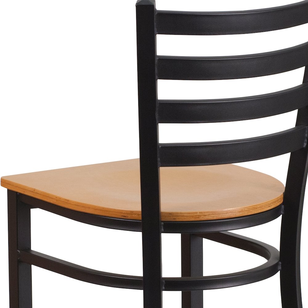 Black Ladder Back Metal Restaurant Barstool - Natural Wood Seat. Picture 11