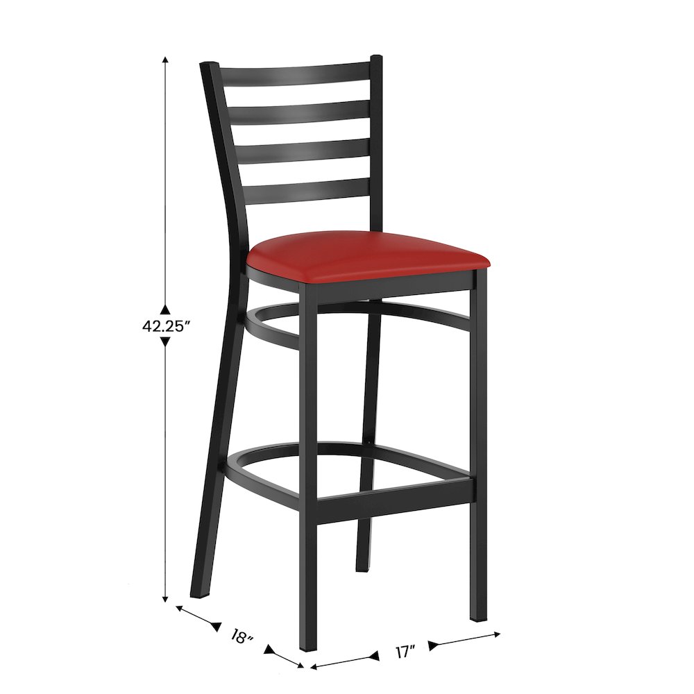 HERCULES Black Ladder Back Metal Restaurant Barstool - Red Vinyl Seat. Picture 5
