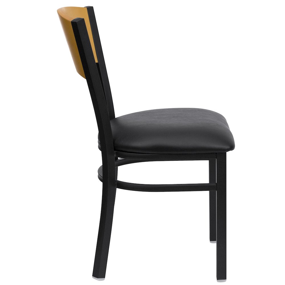 Black Circle Back Metal Restaurant Chair - Natural Wood Back, Black Vinyl Seat. Picture 5