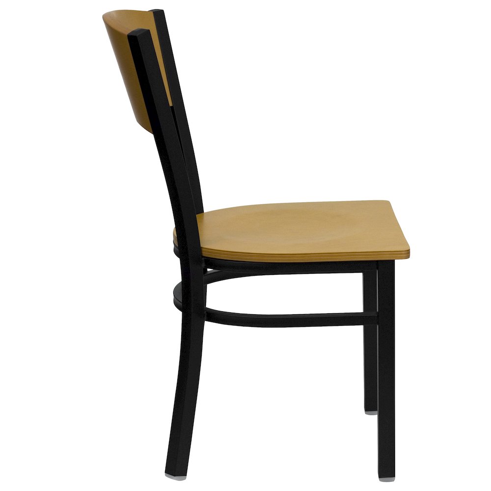 Black Circle Back Metal Restaurant Chair - Natural Wood Back & Seat. Picture 5