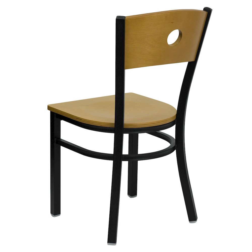 Black Circle Back Metal Restaurant Chair - Natural Wood Back & Seat. Picture 4