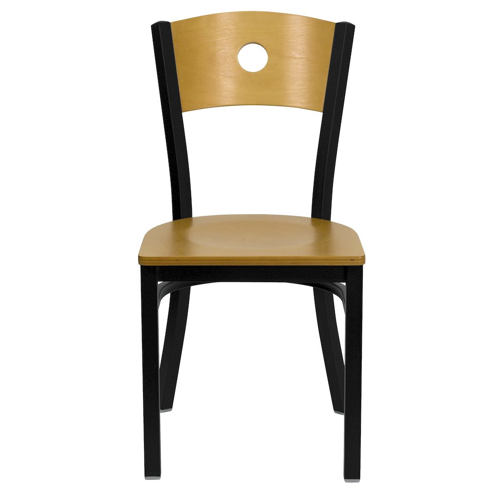 Black Circle Back Metal Restaurant Chair - Natural Wood Back & Seat. Picture 6