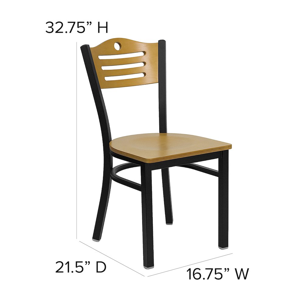 Black Slat Back Metal Restaurant Chair - Natural Wood Back & Seat. Picture 5