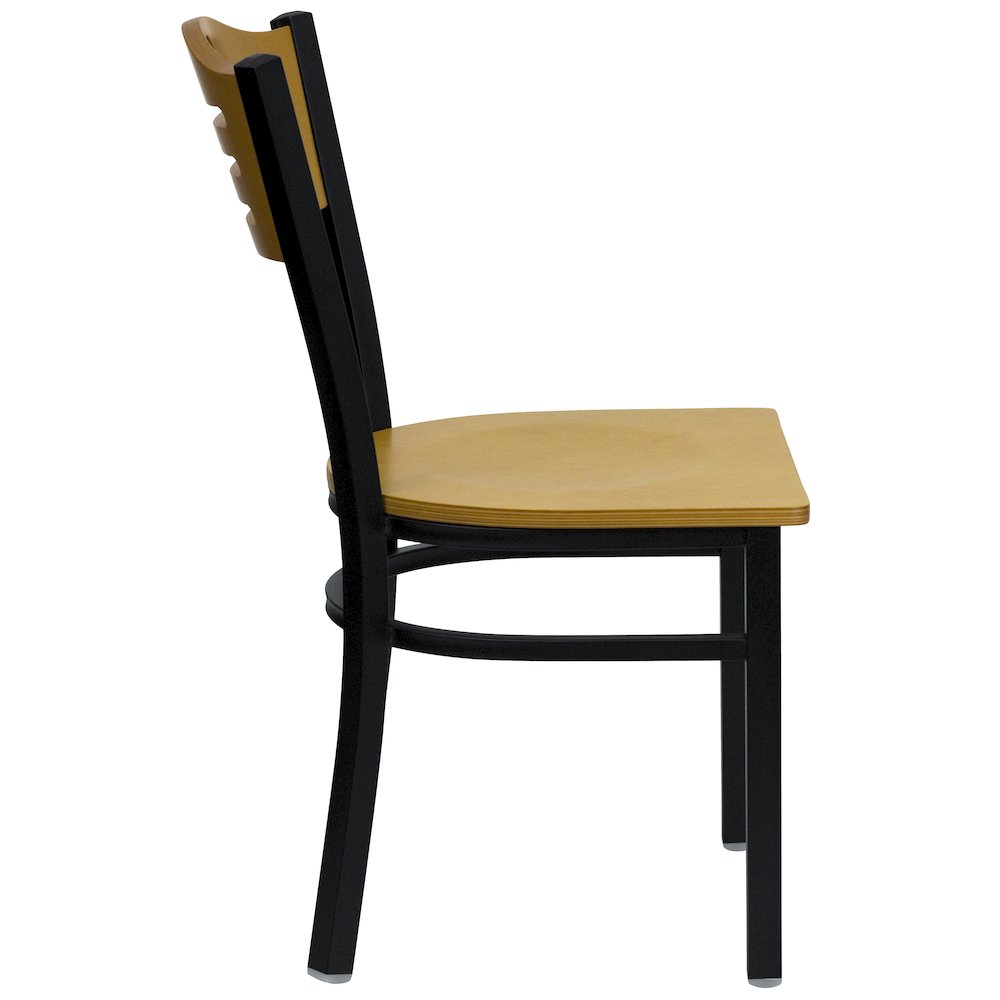 Black Slat Back Metal Restaurant Chair - Natural Wood Back & Seat. Picture 8