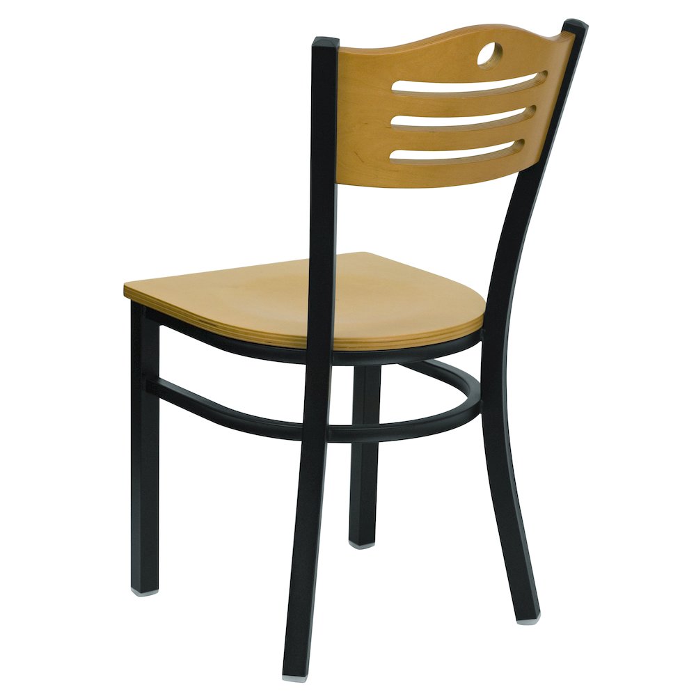 Black Slat Back Metal Restaurant Chair - Natural Wood Back & Seat. Picture 6