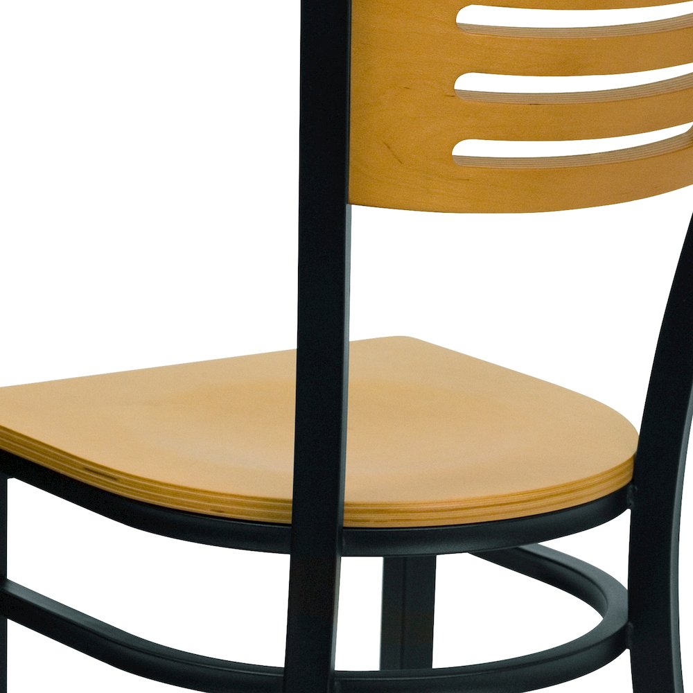 Black Slat Back Metal Restaurant Chair - Natural Wood Back & Seat. Picture 7