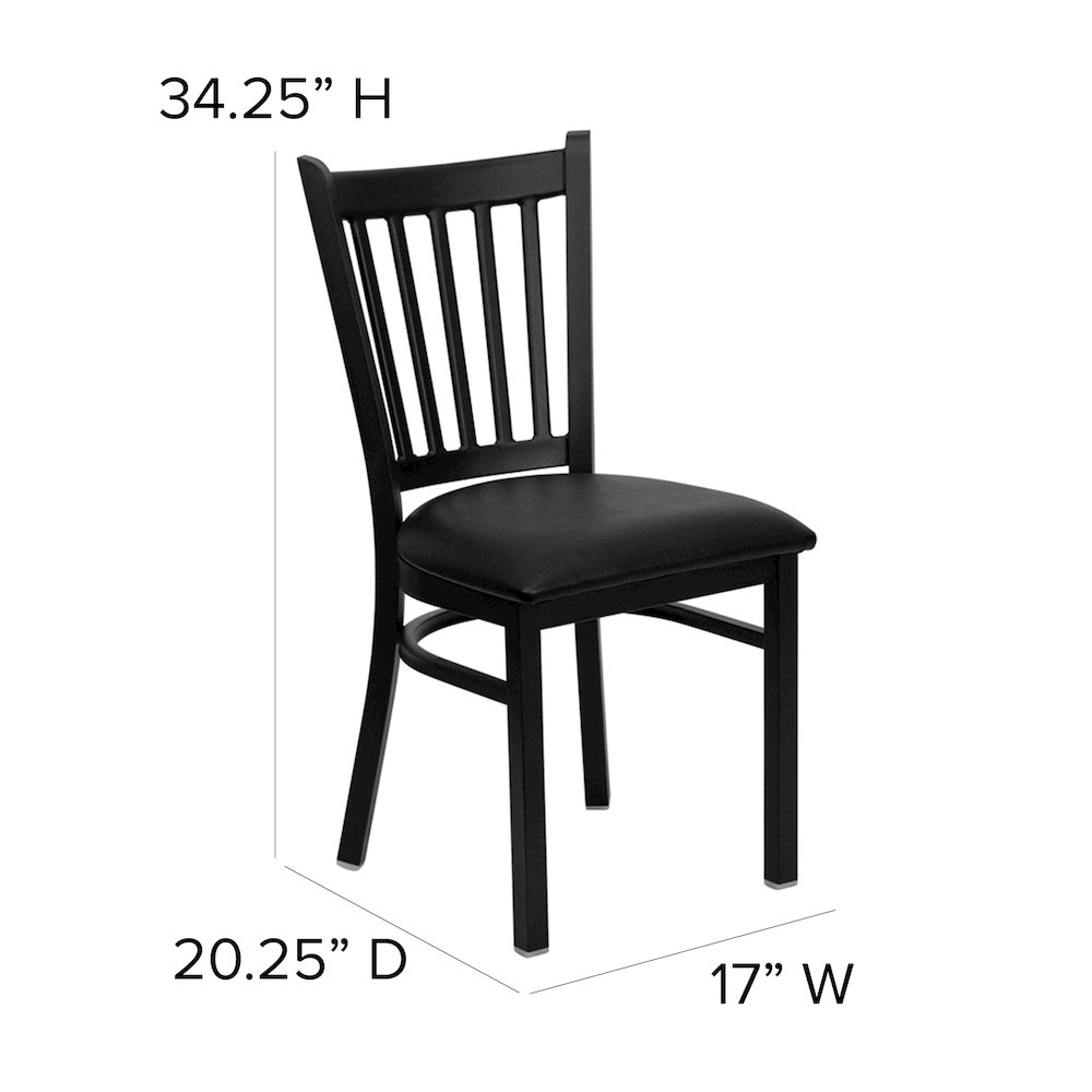 Black Vertical Back Metal Restaurant Chair - Black Vinyl Seat. Picture 6