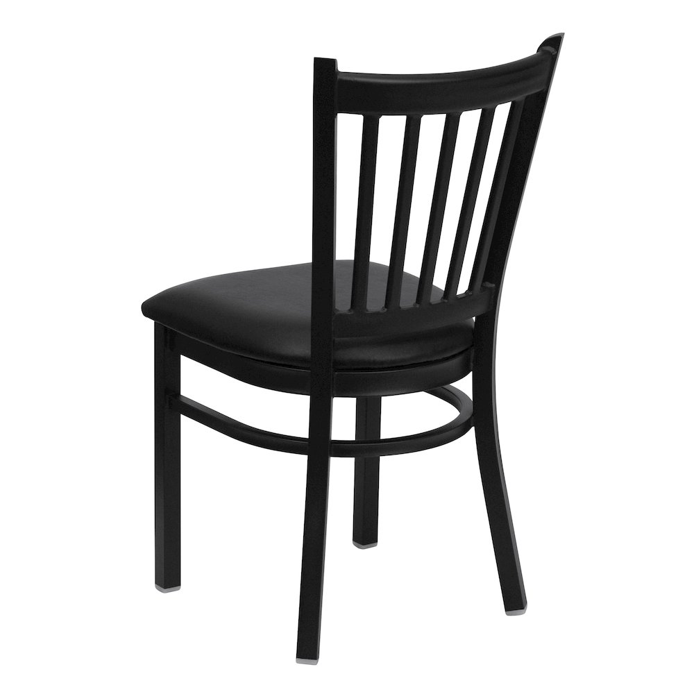Black Vertical Back Metal Restaurant Chair - Black Vinyl Seat. Picture 7