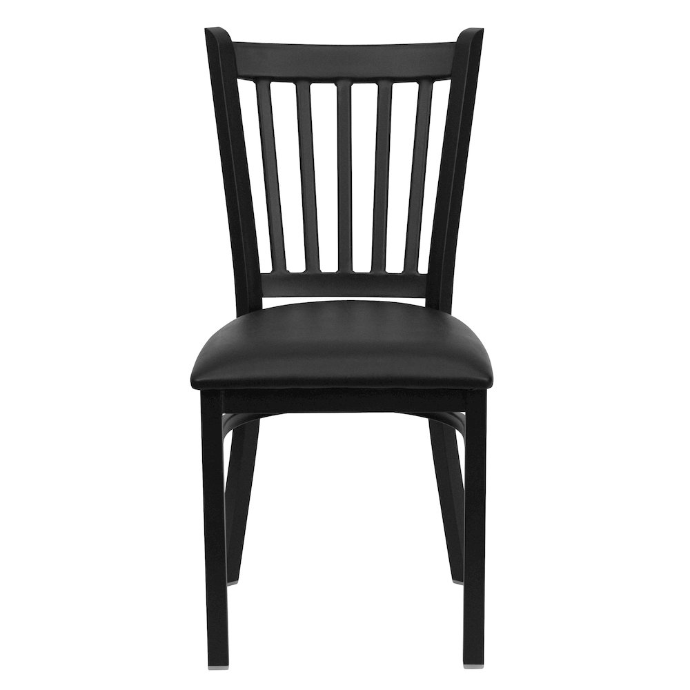 Black Vertical Back Metal Restaurant Chair - Black Vinyl Seat. Picture 10