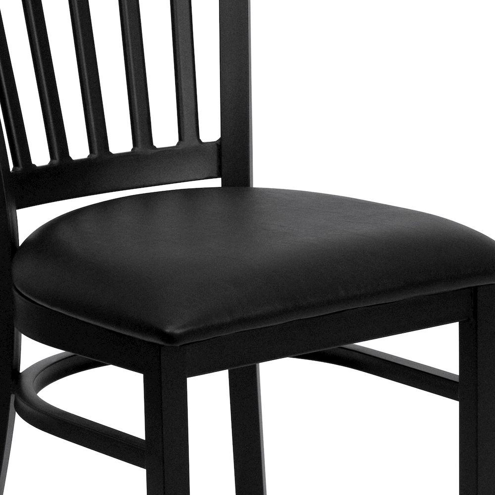 Black Vertical Back Metal Restaurant Chair - Black Vinyl Seat. Picture 11