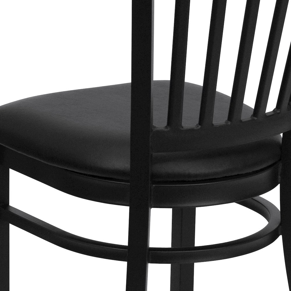 Black Vertical Back Metal Restaurant Chair - Black Vinyl Seat. Picture 8