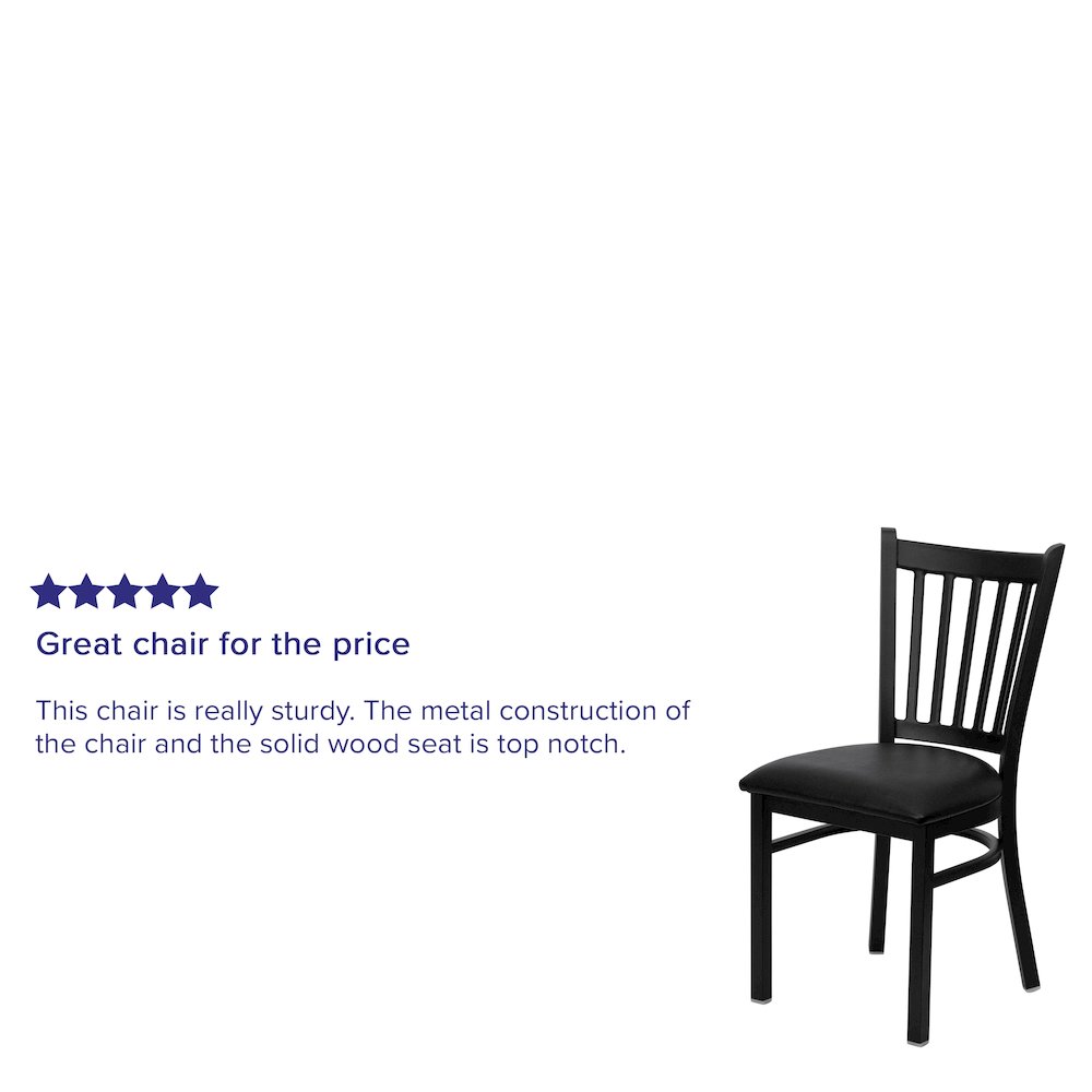 Black Vertical Back Metal Restaurant Chair - Black Vinyl Seat. Picture 4