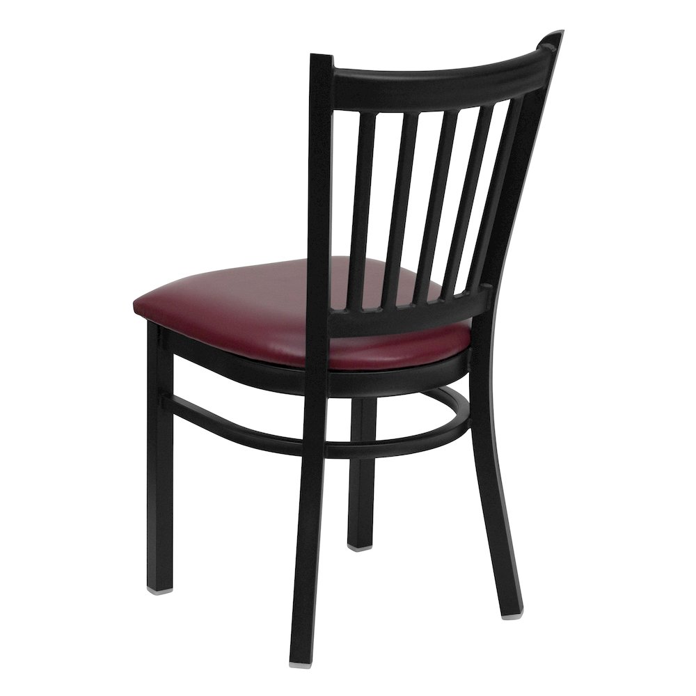 Black Vertical Back Metal Restaurant Chair - Burgundy Vinyl Seat. Picture 7