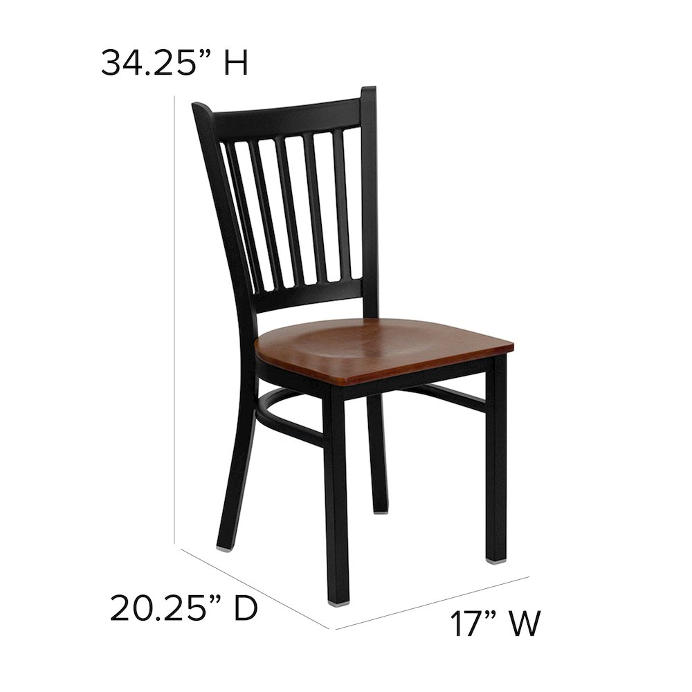 Black Vertical Back Metal Restaurant Chair - Cherry Wood Seat. Picture 6