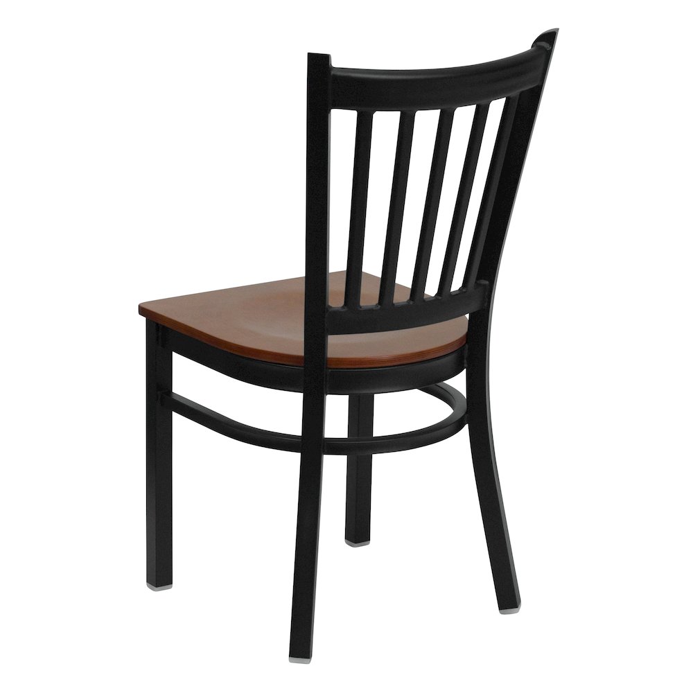 Black Vertical Back Metal Restaurant Chair - Cherry Wood Seat. Picture 3