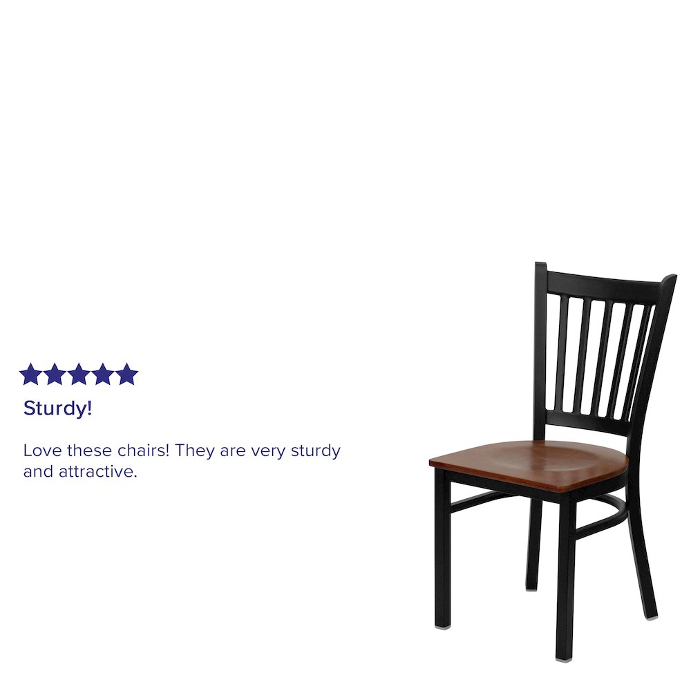 Black Vertical Back Metal Restaurant Chair - Cherry Wood Seat. Picture 9