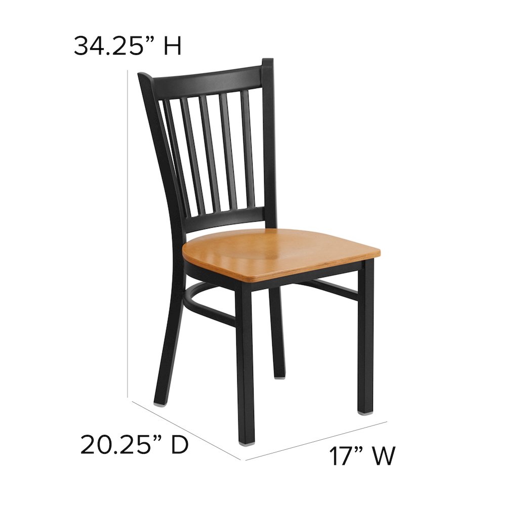 Black Vertical Back Metal Restaurant Chair - Natural Wood Seat. Picture 6