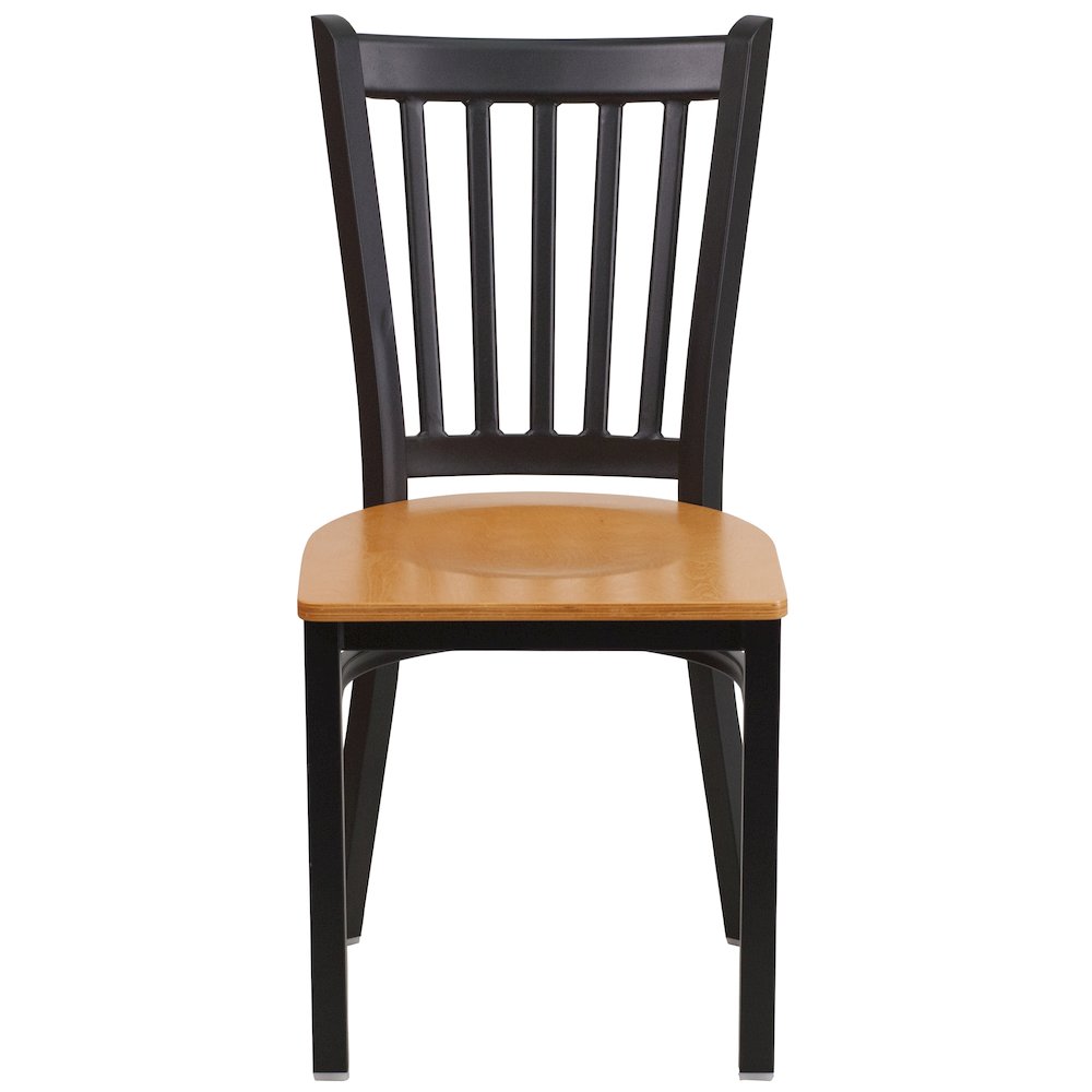 Black Vertical Back Metal Restaurant Chair - Natural Wood Seat. Picture 4