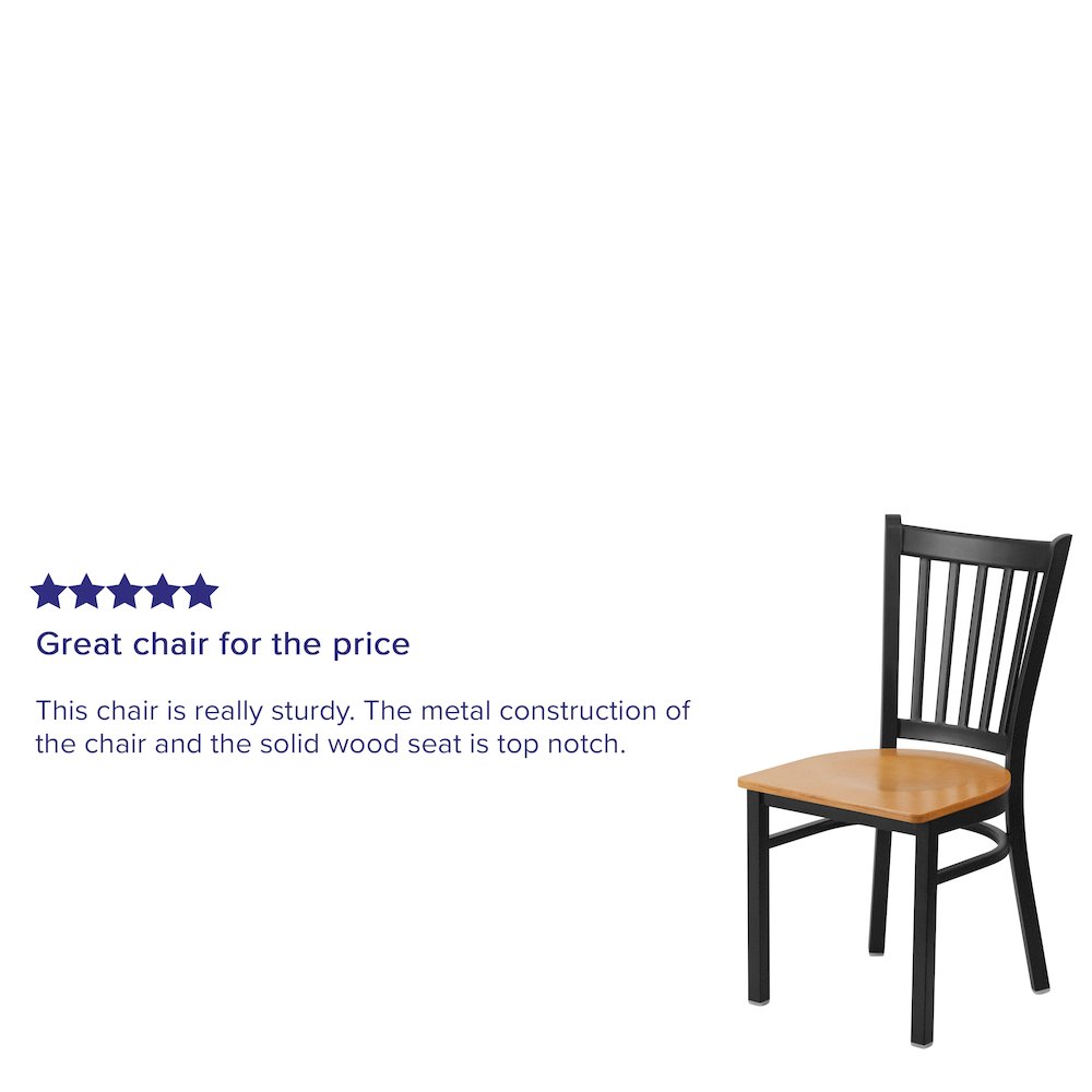 Black Vertical Back Metal Restaurant Chair - Natural Wood Seat. Picture 8