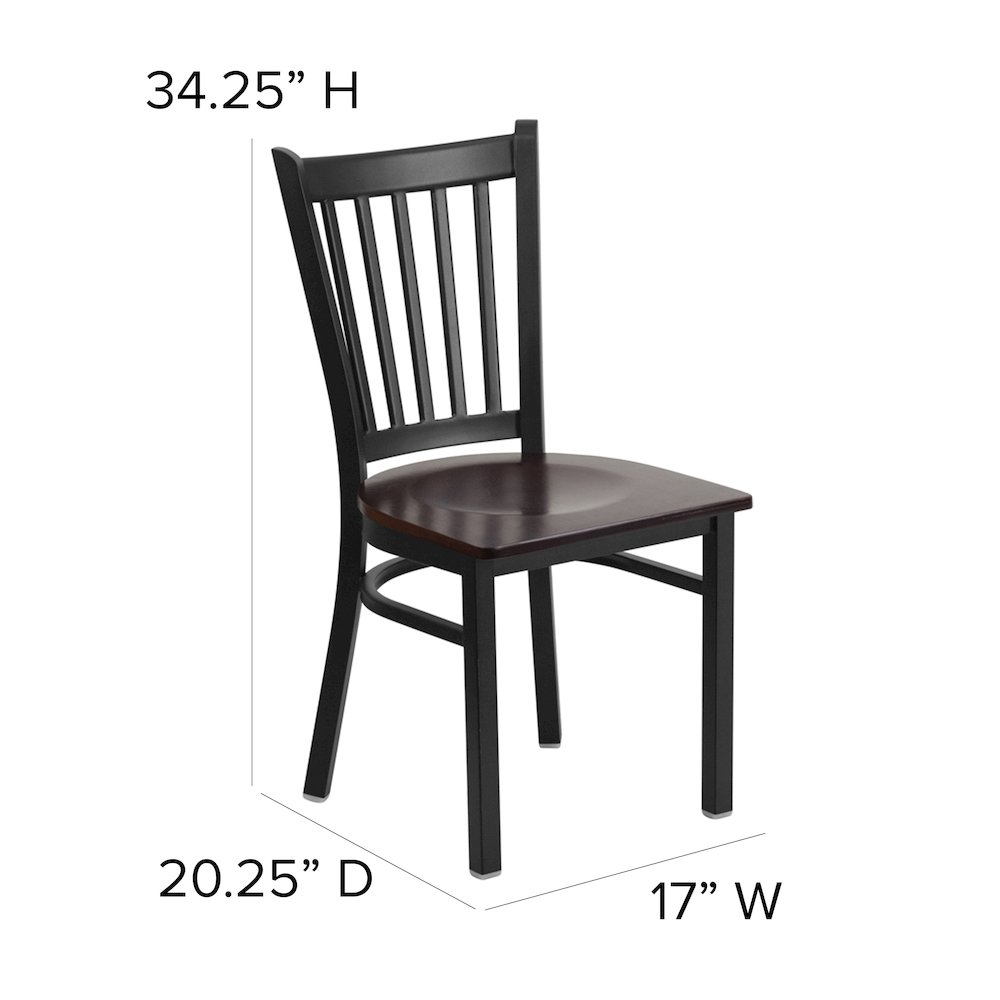 Black Vertical Back Metal Restaurant Chair - Walnut Wood Seat. Picture 5